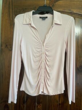 Sanctuary Pale Pink Ruched Button-Front Long Sleeve Top